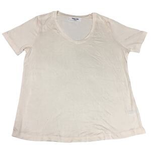 Double Zero T-Shirt Ivory Short Sleeve Round Neck Stretch Knit Women's Small Top